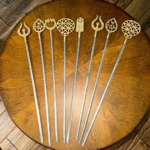 Set of 8 Turkish Greek Inox Brass Kebob Skewers